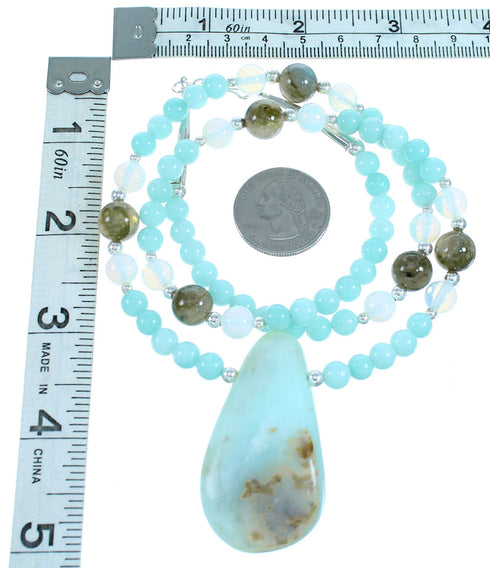 Genuine Sterling Silver Southwest Multicolor Bead Necklace Set SX114490